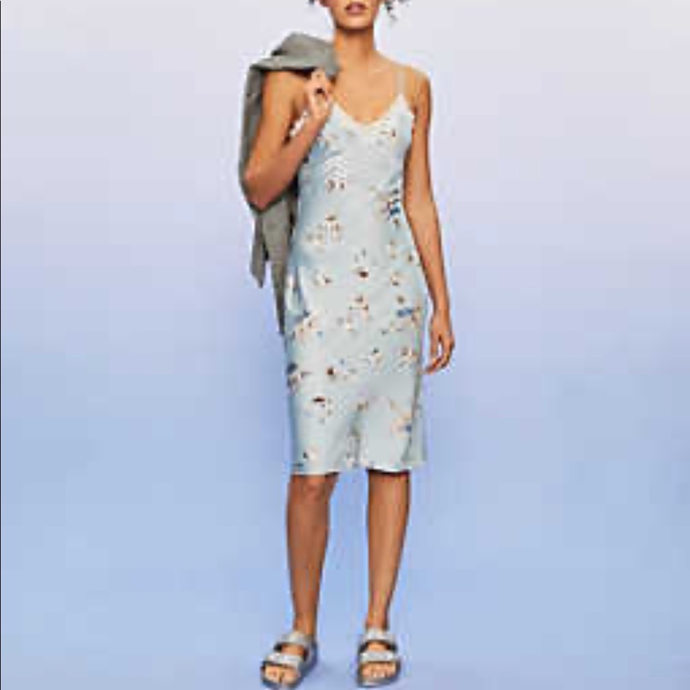 American Eagle Gray Slip Dress with Black Lace